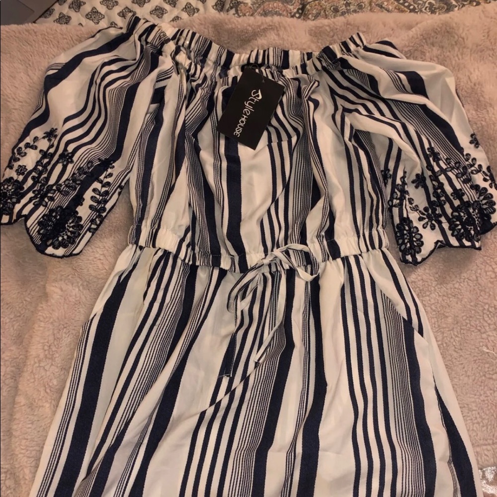 Embroidered blue stripe dress